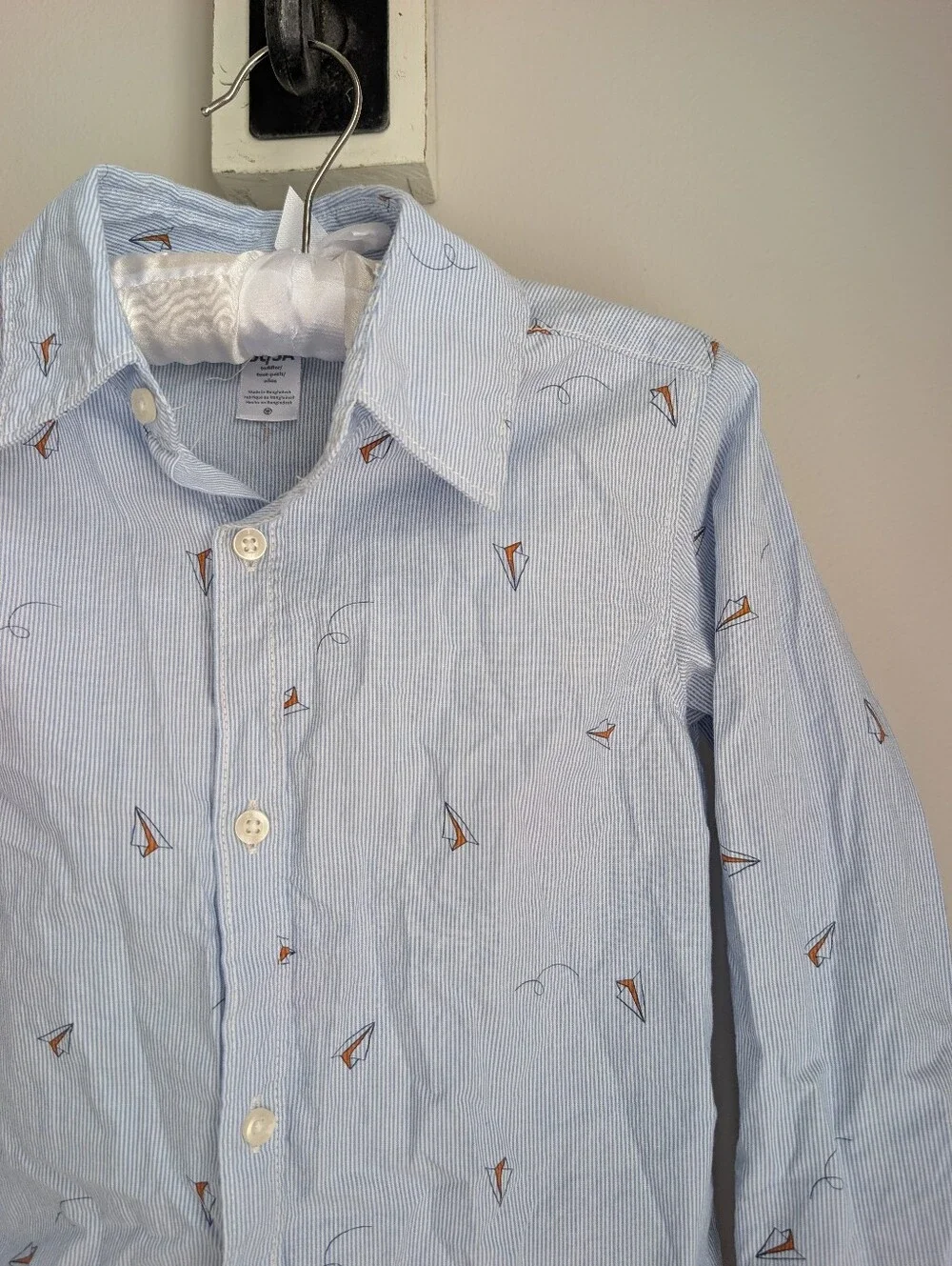 Carter's Boys Blue Striped Paper Airplane Button-Down Shirt Size 5T